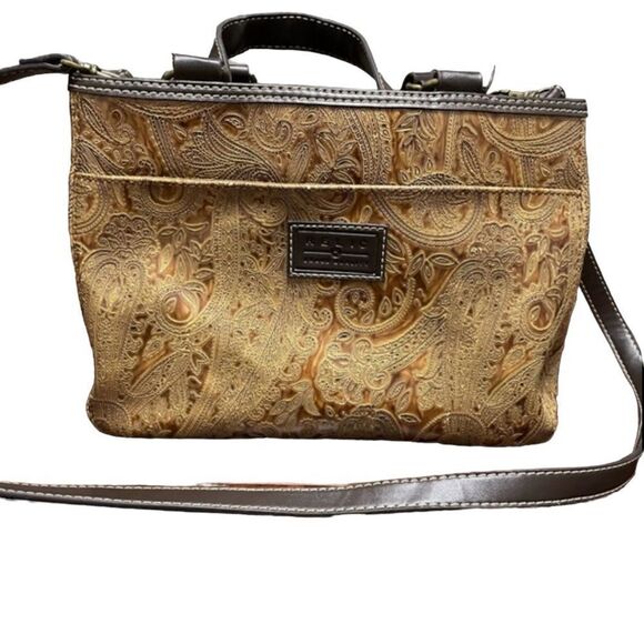 Relic by Fossil Brown and Tan Paisley Embossed Vegan Leather Purse Handbag - Picture 1 of 14